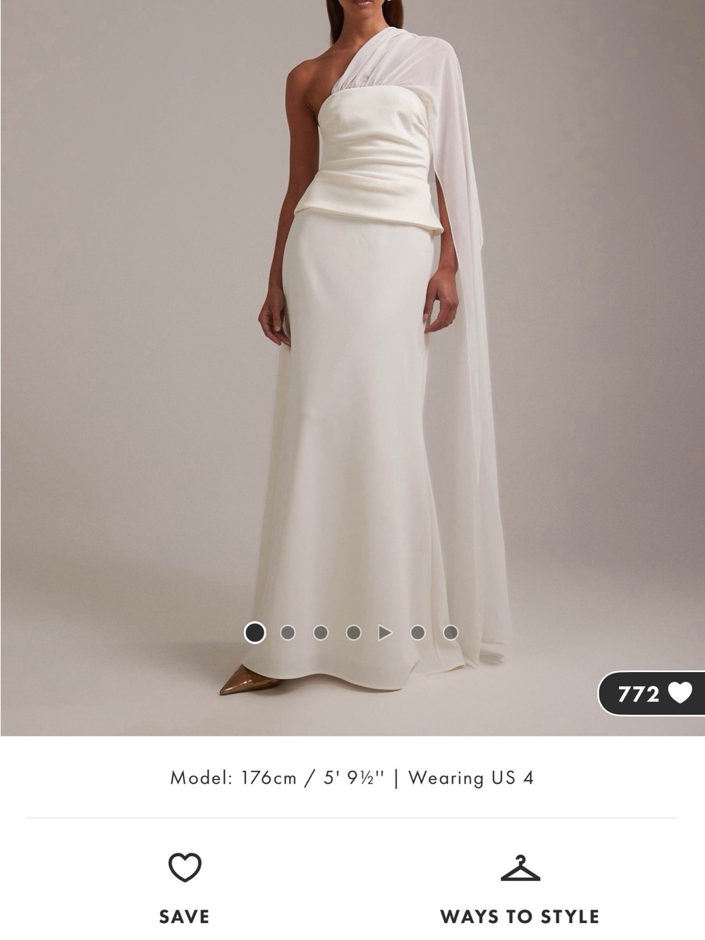ASOS One-Shoulder Ivory Draped Gown